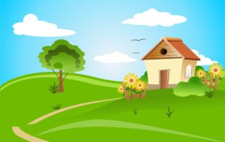 Cartoon House On Green Hill With Tree And Blue Sky With Clouds | The Wise Team